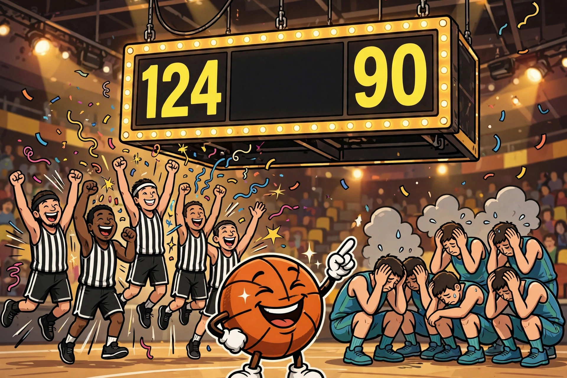 本期封面漫画：记分牌 124 比 90
